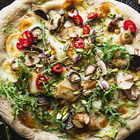 Herzhafte Pizza mit gemischten Pilzen und Scamorza
