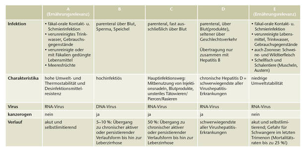 Übersicht der Hepatitis-Viren A-E. © UZV Übersicht der Hepatitis-Viren A-E. © UZV
