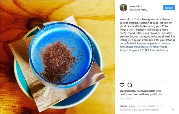 @kamishiro1 zeigt auf Instagram, wie es geht: "Blue-green latte" mit Algenpulver gefärbt.